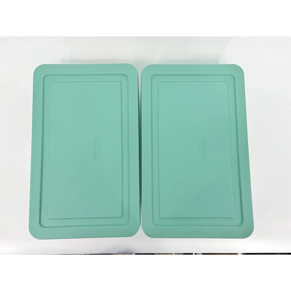 Vintage Pair of Rubbermaid 0286 Storage Boxes Palm Green Container Snap 4.5 Qt